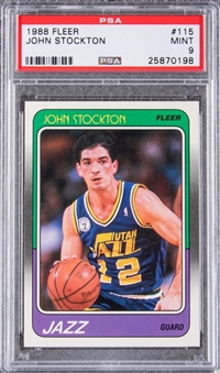 1988 Fleer #115 John Stockton Rookie Card - PSA 9 MINT